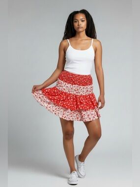 NWT Daisy Street Strawberries and Roses Cottagegore Tiered Mini Skirt Medium